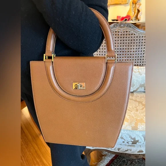 Bally Brown Leather Top Handle Satchel Structured Handbag Vintage Elegance - Picture 2 of 13